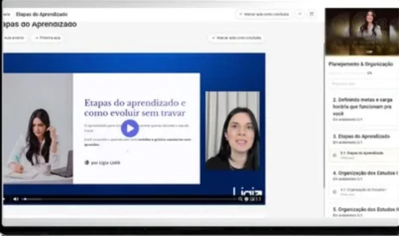 Tela de uma aula da área de membros com a Lígia